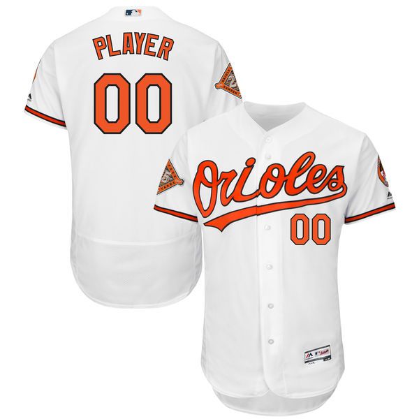 Men Baltimore Orioles Majestic Home White 2017 Authentic Flex Base Custom MLB Jersey with Commemorative Patch